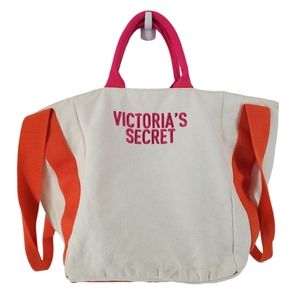 Victoria's Secret Bombshell Multi Canvas Tote Beach Large Bag Embroidered Beige